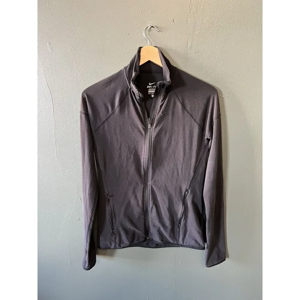 Nike Womens Black Long Sleeve Full Zip Athletic Jacket Dri-Fit Size Medium